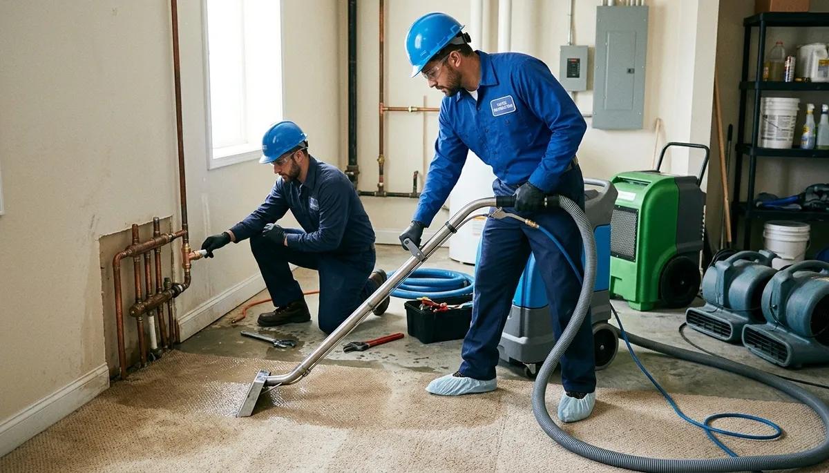 Washington, DC water damage team cleaning up burst pipe damage in a home
