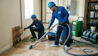 Washington, DC water damage team cleaning up burst pipe damage in a home