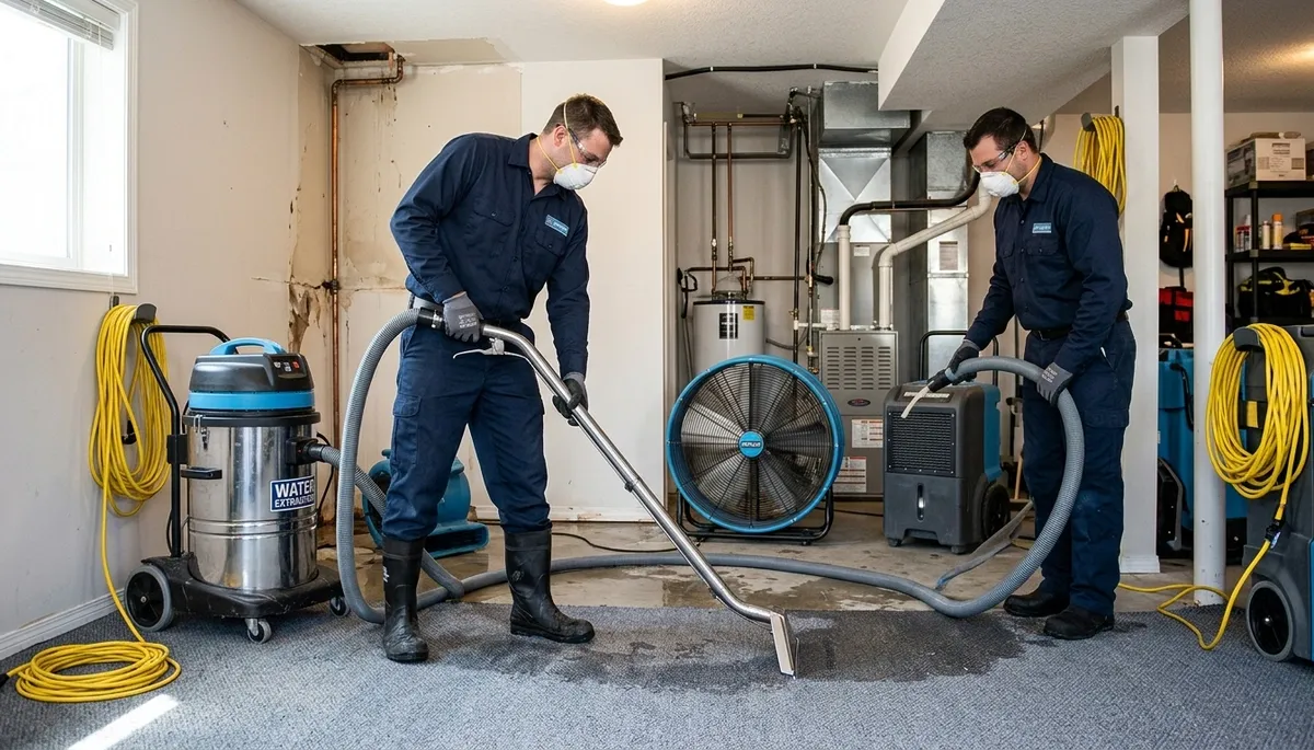 Washington, DC technicians cleaning up burst pipe water damage in a home