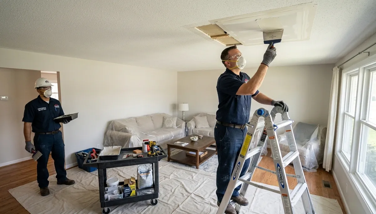 Ceiling water damage repair in Washington, DC home by water mitigation crew