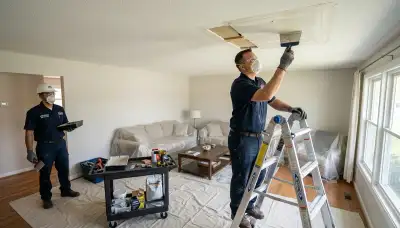 Ceiling water damage repair in Washington, DC home by water mitigation crew