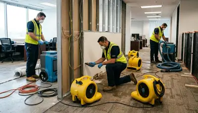 Commercial water damage restoration team in Washington, DC with drying equipment at work