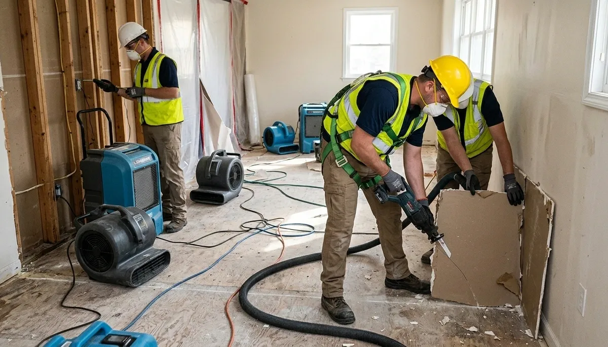 Washington, DC water damage restoration team drying a home after emergency flooding