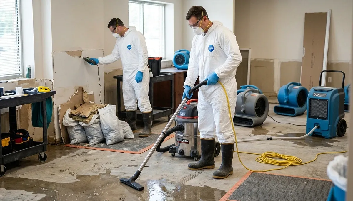 Flood damage cleanup crew restoring a Washington, DC home after stormwater intrusion