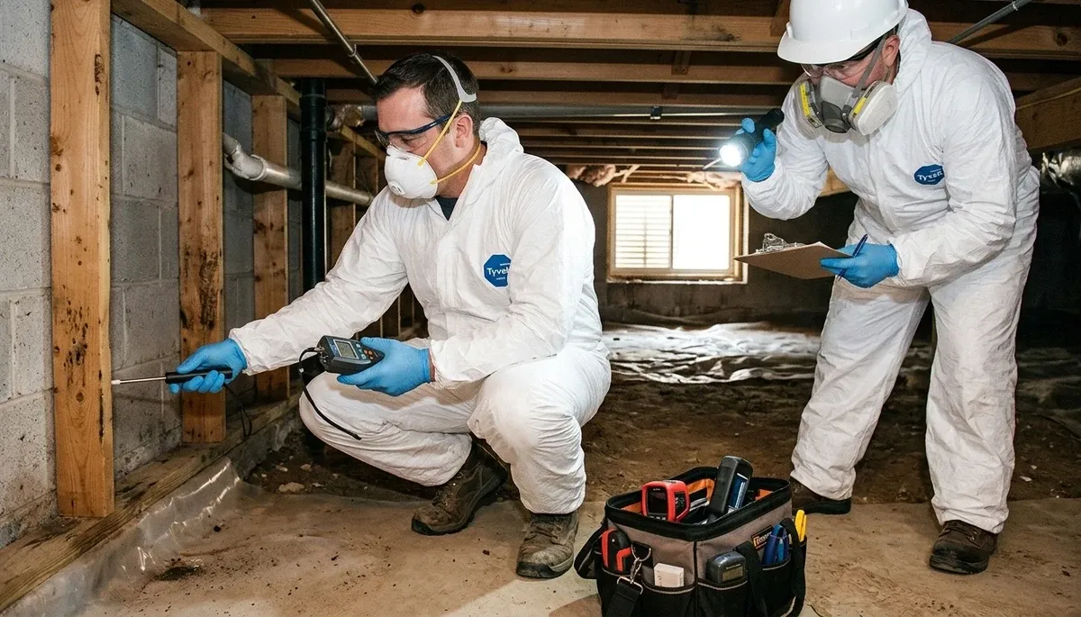 Mold inspection team assessing water damage in Washington, DC home