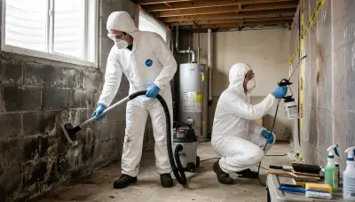 Mold removal team inspecting water damage in Washington, DC home for moisture and growth
