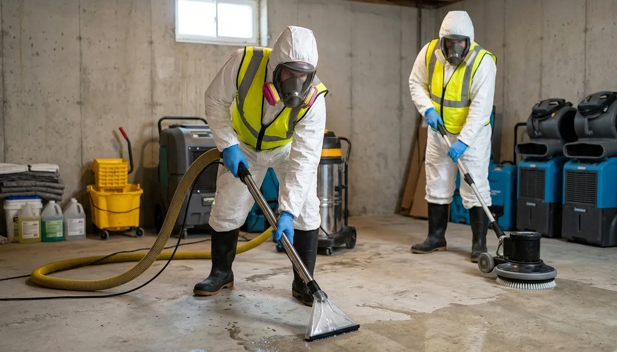 Sewage cleanup technicians restoring a Washington, DC home after backup and water damage