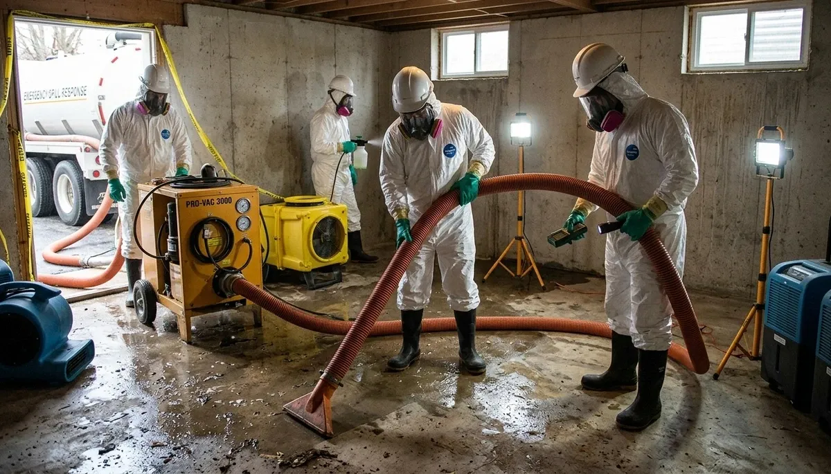 Sewage cleanup crew serving Washington, DC homes with water damage restoration equipment