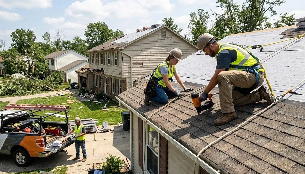 Storm damage restoration crew repairing water damage in Washington, DC home