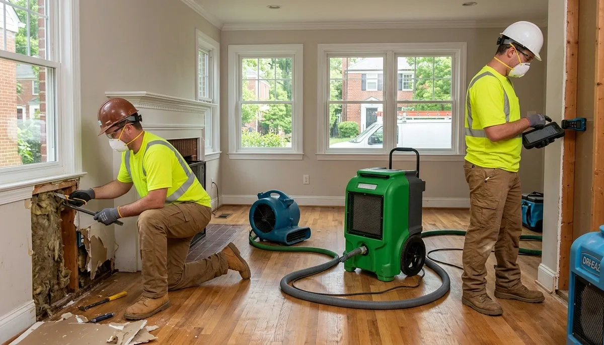 Water damage restoration team serving Washington, DC with professional mitigation equipment