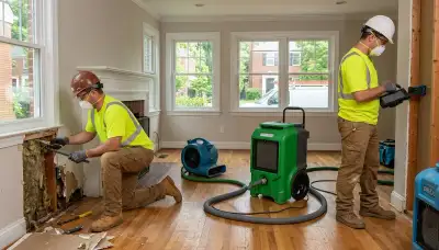 Water damage restoration team serving Washington, DC with professional mitigation equipment