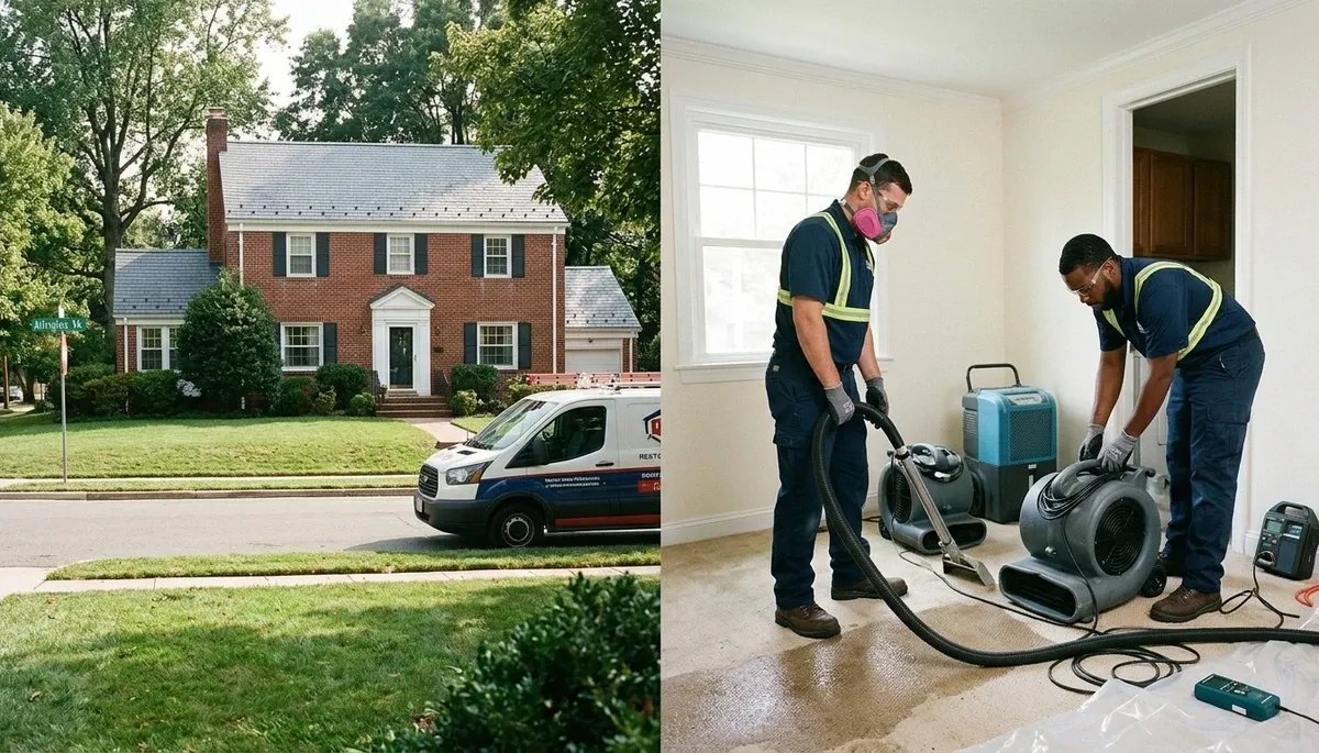 Water damage restoration crew in Washington, DC removing water from a commercial property