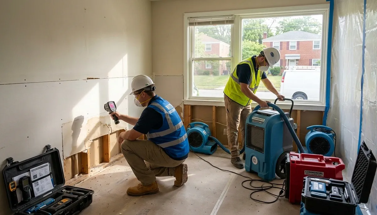 Water damage restoration team serving Washington, DC with emergency mitigation equipment