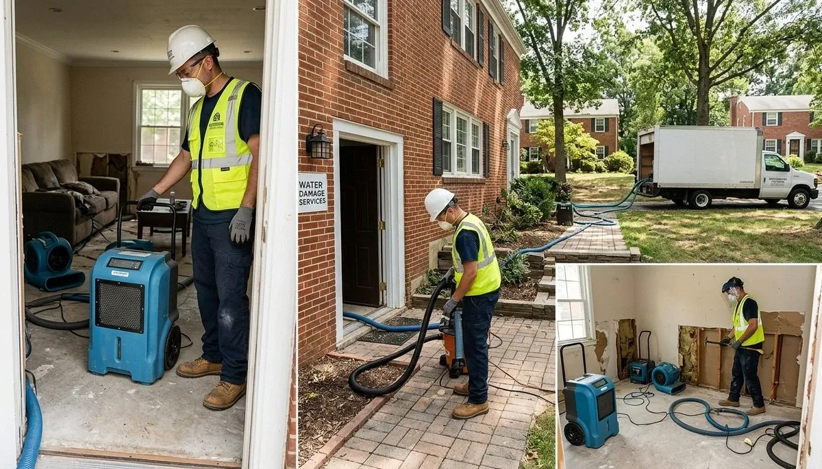 Water damage restoration crew serving Washington, DC with professional mitigation equipment