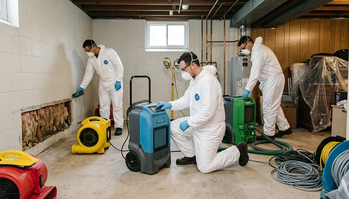 Water damage mitigation team in Washington, DC inspecting a commercial property for water intrusion
