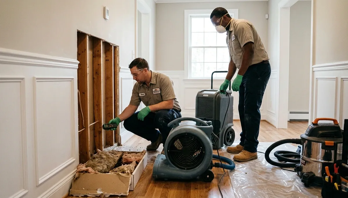 Water damage restoration crew serving Washington, DC with professional cleanup and drying equipment