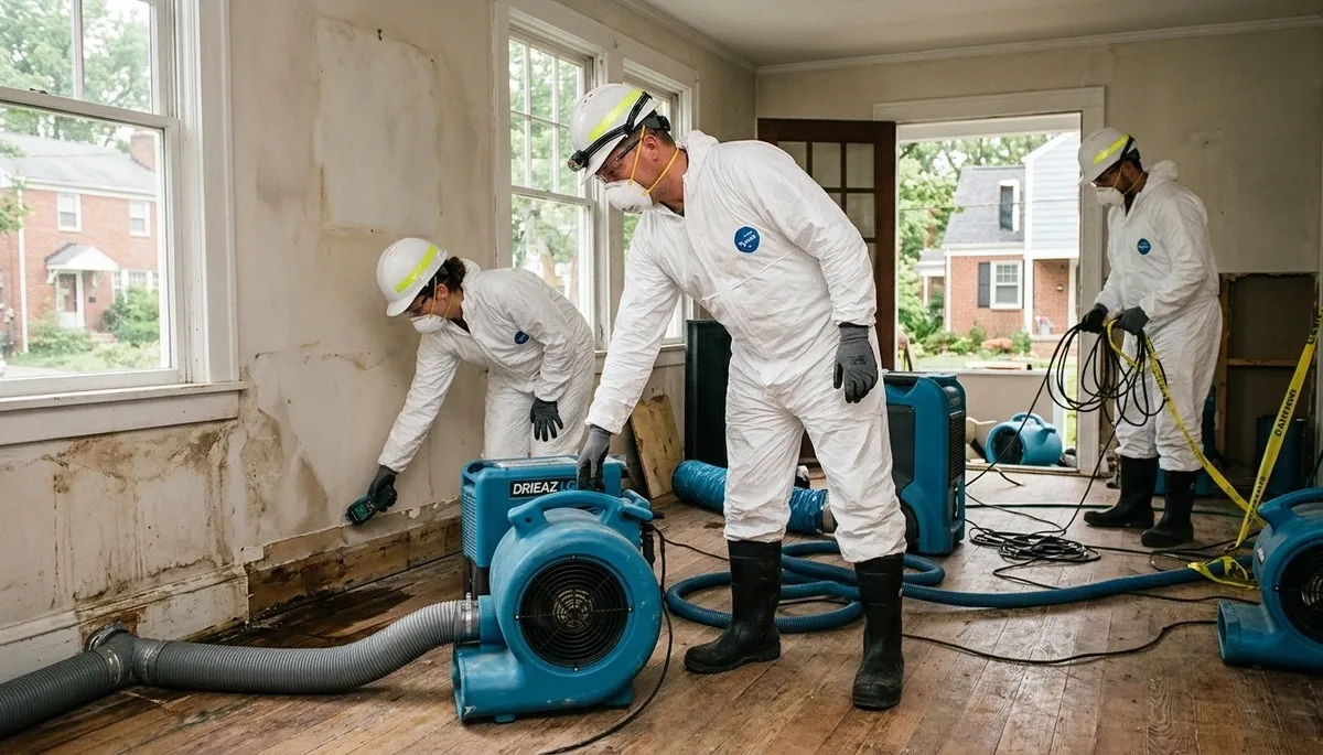 Water damage restoration team serving Washington, DC with professional mitigation equipment