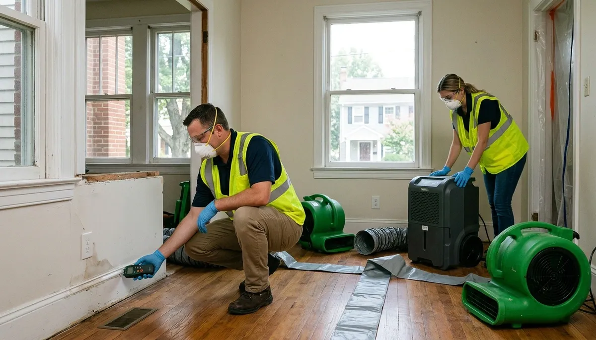 Water damage restoration team serving Washington, DC with professional mitigation equipment