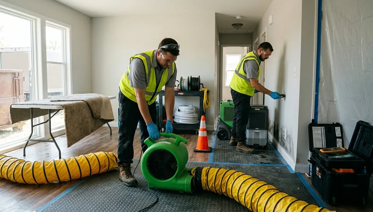 Washington, DC water damage restoration team removing flood water from a home interior