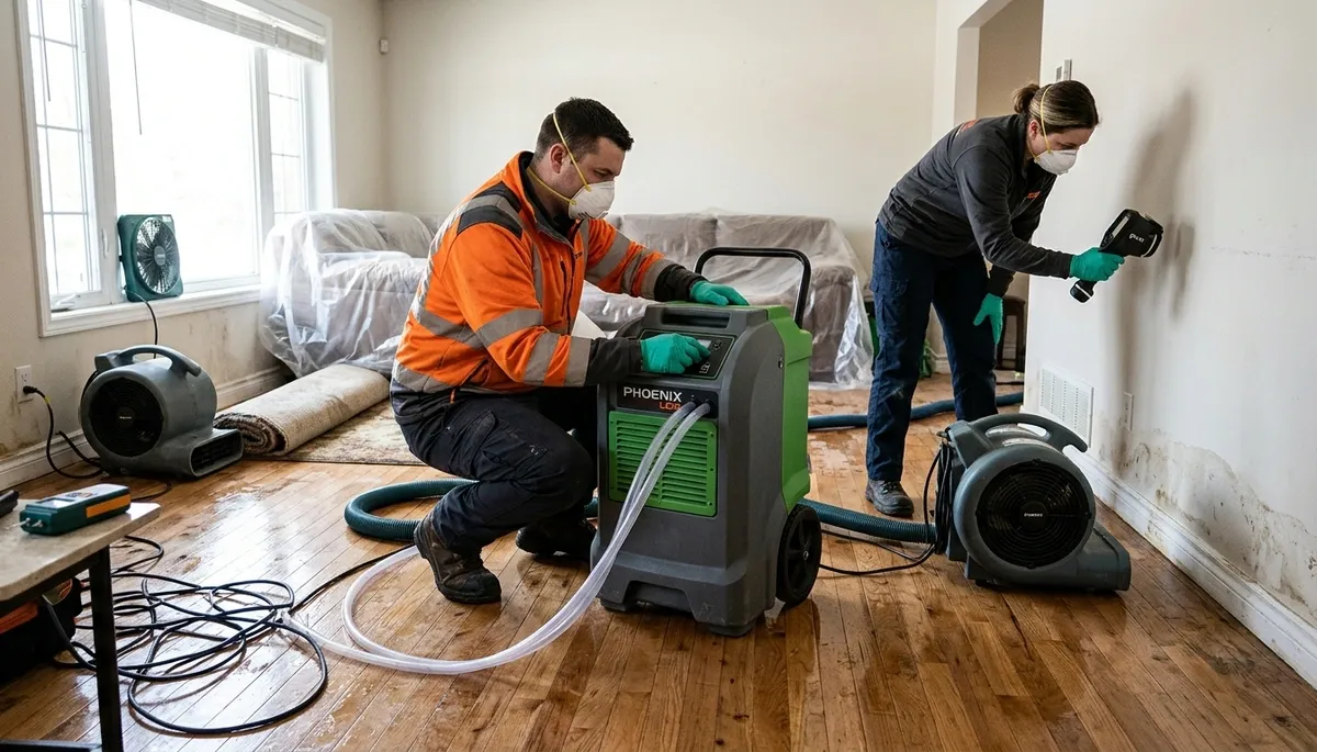 Washington, DC water damage restoration team drying a flooded home after pipe or storm damage