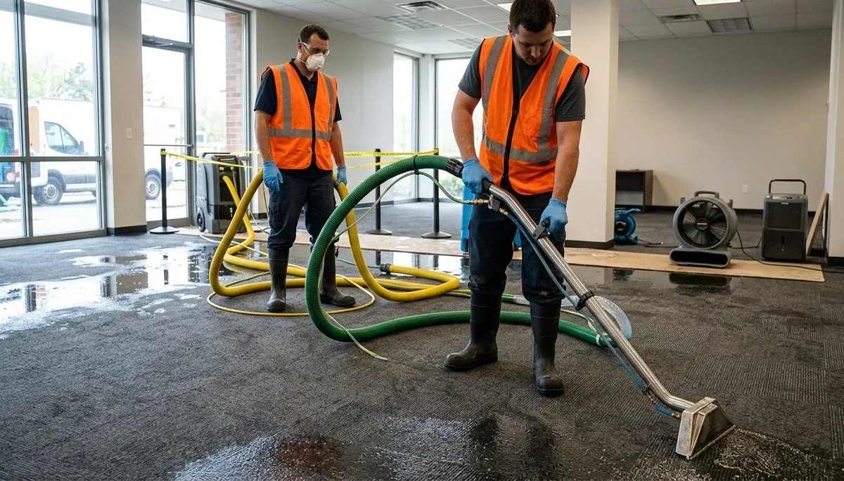 Water extraction crew removing flood water in Washington, DC home to prevent damage